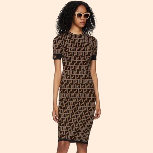 Fendi Logo Pattern Knit Dress - Picture 1 of 10